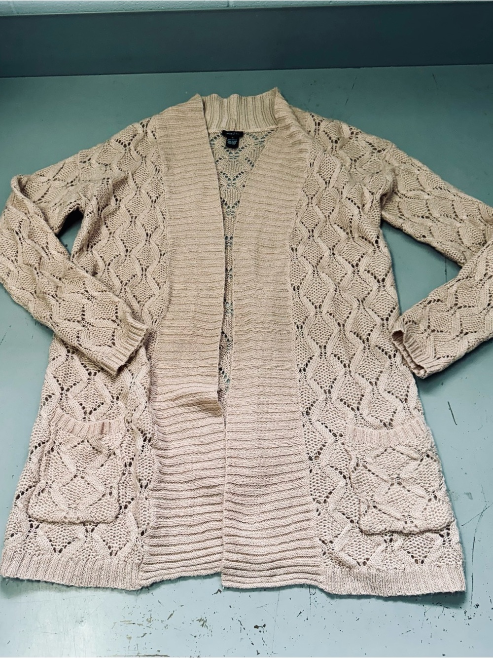 Rue21 Peachy Beige Open-Front Knit Cardigan sweater with Pockets size medium